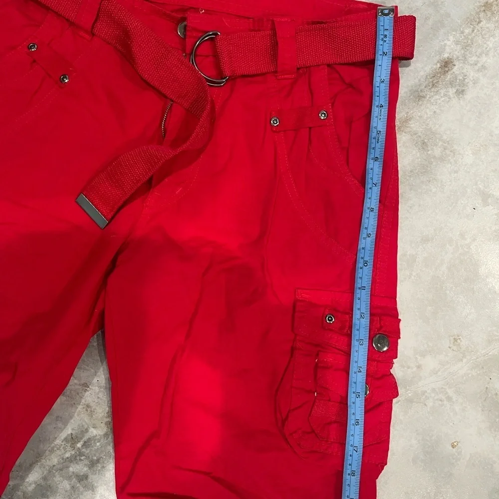 Vibrant Red Cargo Shorts with Drawstring Waist - Picture 6 of 8